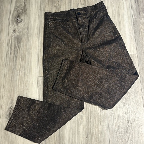Express Denim - Express | Straight Super High Rise Black & Metallic Gold Jeans | SZ 4
